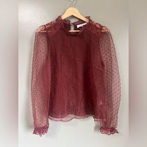 Melograno Rico blouse wine color Swiss dot semi sheer ethereal whimsy whimsical‎